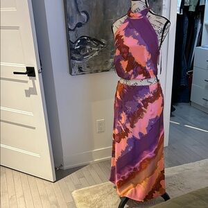 One time wear, Sigrid Olsen Pink and Purple Backless Dress halter top  , skirt